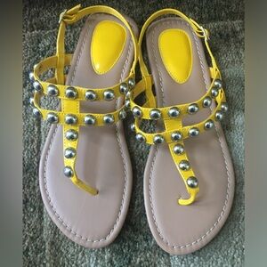 Yellow Patent Silver Stud Thong Sandals